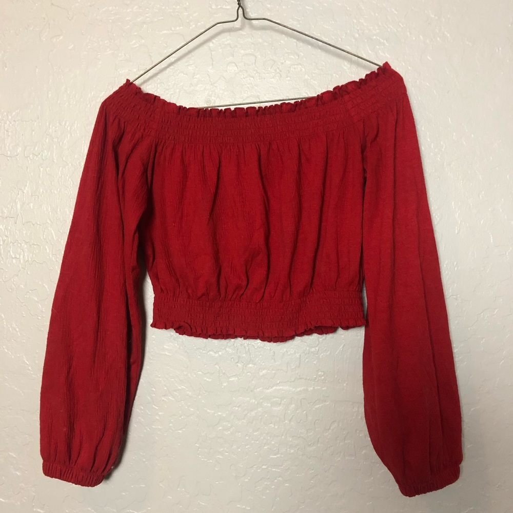 Vivid red off the shoulder top